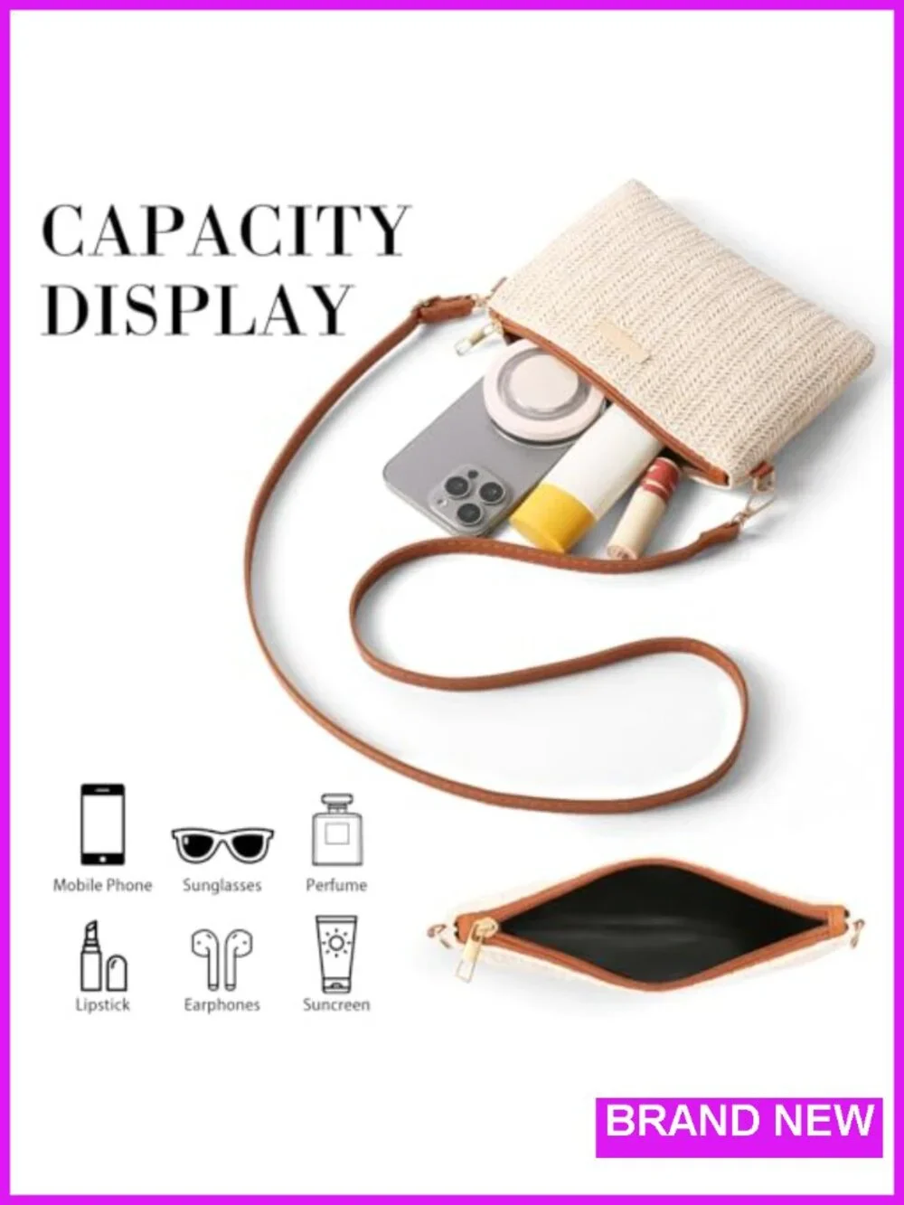 Straw Woven Crossbody Bag with Wristlet - Beach Summer Clutch Purse